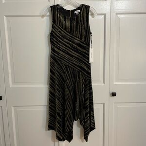 Calvin Klein Black and Gold Asymmetrical Sheath Dress